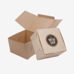 Image of Custom Food Boxes packaging - An open, minimalist cardboard box for a bread shop, featuring a circular logo on the front.