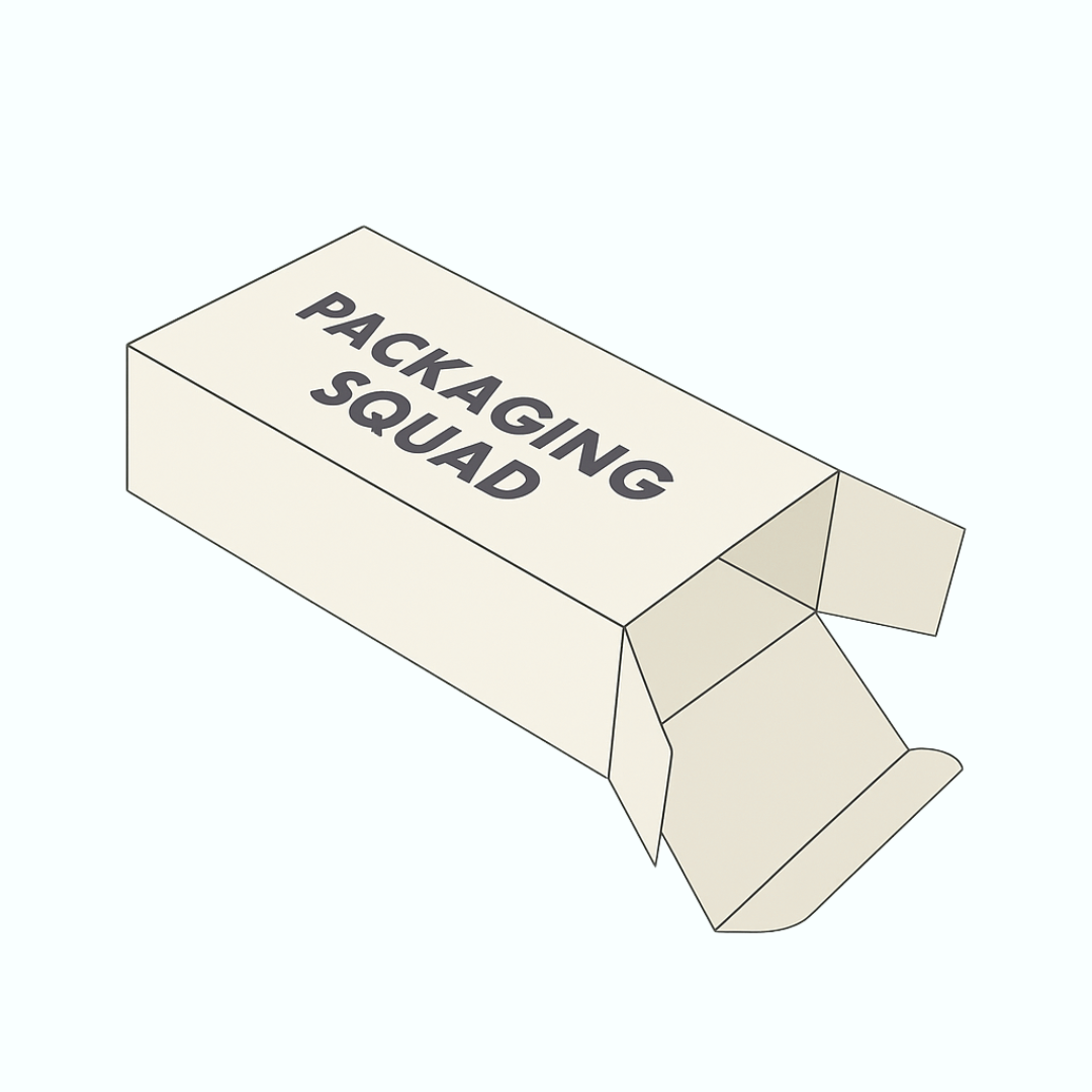 An open cardboard box labeled "PACKAGING SQUAD" in bold text, resting on a light background.